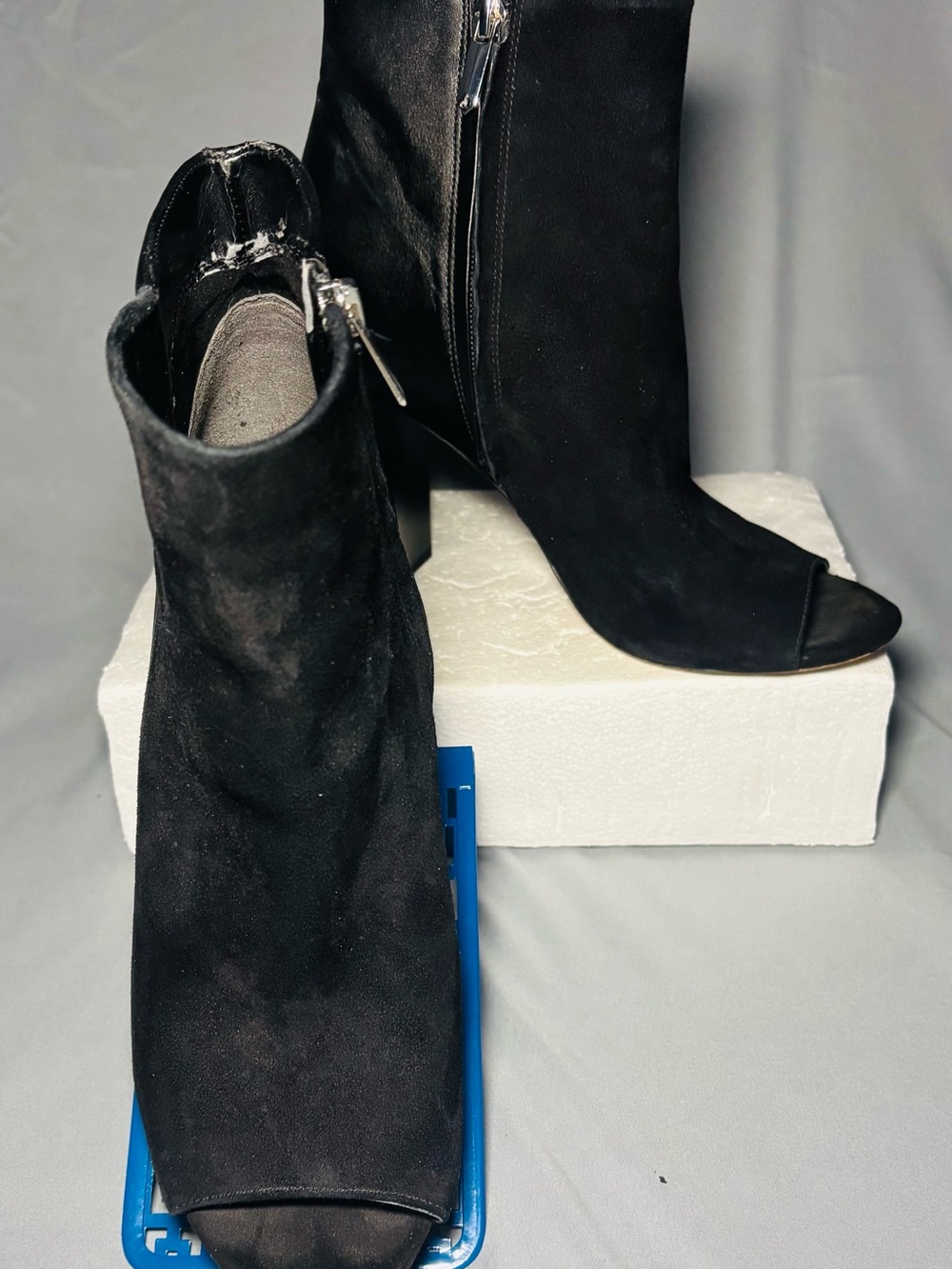 Sam Edelman Black Suede Peep-Toe Ankle Booties - Picture 3 of 8